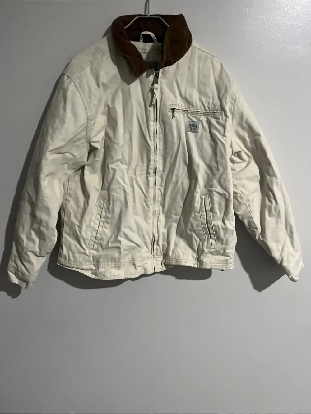 Bass Creek Outfitters Mens Beige Full Zip Jacket Point Collar Logo Size Large